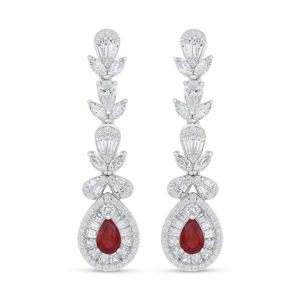 Sterling Silver 925 Set Rhodium Plated Embedded With Ruby Corundum And White Zircon