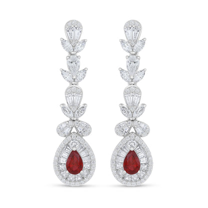 Sterling Silver 925 Set Rhodium Plated Embedded With Ruby Corundum And White Zircon