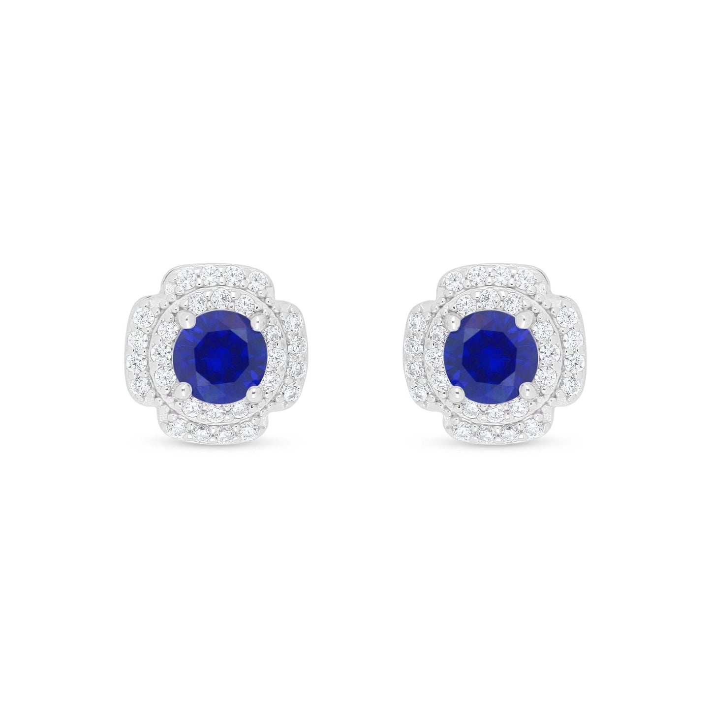 Sterling Silver 925 Earring Rhodium Plated Embedded With Sapphire Corundum And White Zircon