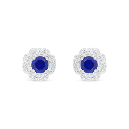 Sterling Silver 925 Earring Rhodium Plated Embedded With Sapphire Corundum And White Zircon