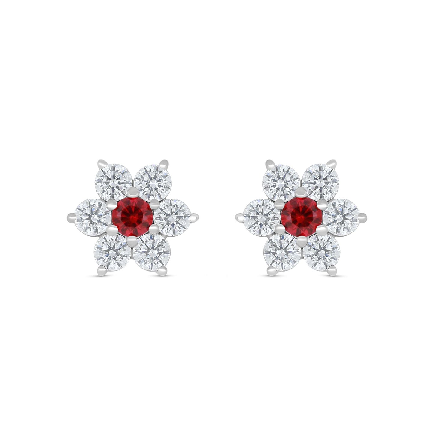 Sterling Silver 925 Earring Rhodium Plated Embedded With Ruby Corundum And White Zircon