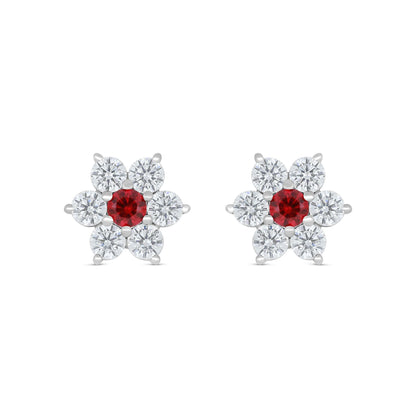 Sterling Silver 925 Earring Rhodium Plated Embedded With Ruby Corundum And White Zircon