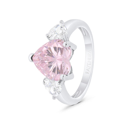 Sterling Silver 925 SET Rhodium Plated Embedded With pink  Zircon And White CZ