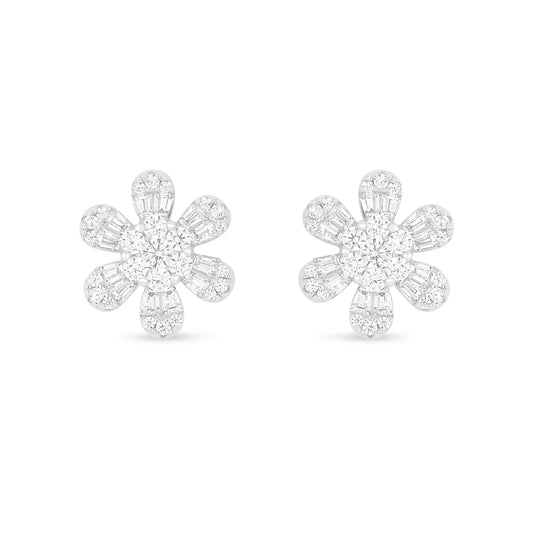 Sterling Silver 925 Earring Rhodium Plated Embedded With White Zircon