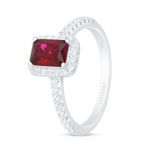Sterling Silver 925 Ring Rhodium Plated Embedded With Ruby Zircon And White Zircon