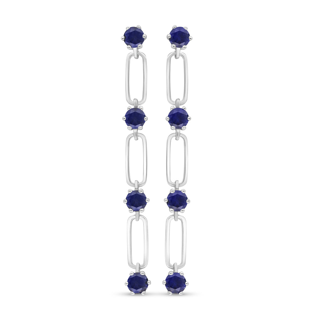 Sterling Silver 925 Earring Rhodium Plated Embedded With Sapphire Corundum