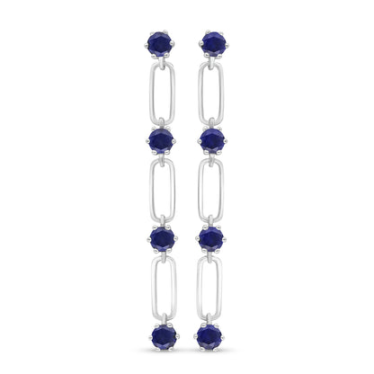 Sterling Silver 925 Earring Rhodium Plated Embedded With Sapphire Corundum