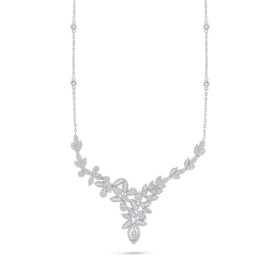 Sterling Silver 925 Necklace Rhodium Plated Embedded With White Zircon