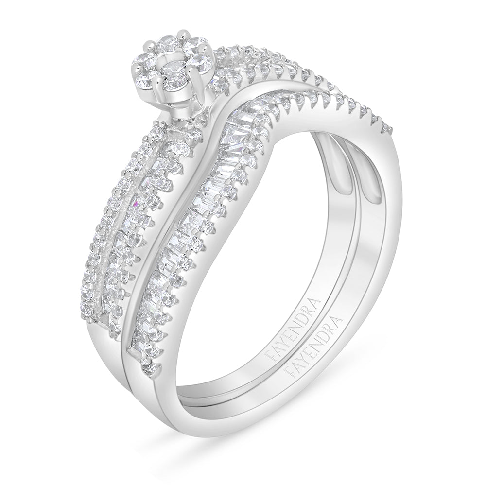 خاتم توينز من الفضة الخالصة عيار 925 مطلي روديوم مرصع فص ابيض