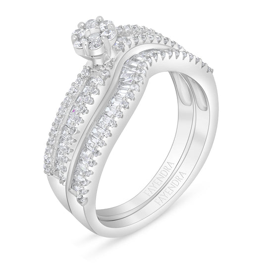 Sterling Silver 925 Ring (Twins) Rhodium Plated Embedded With White Zircon