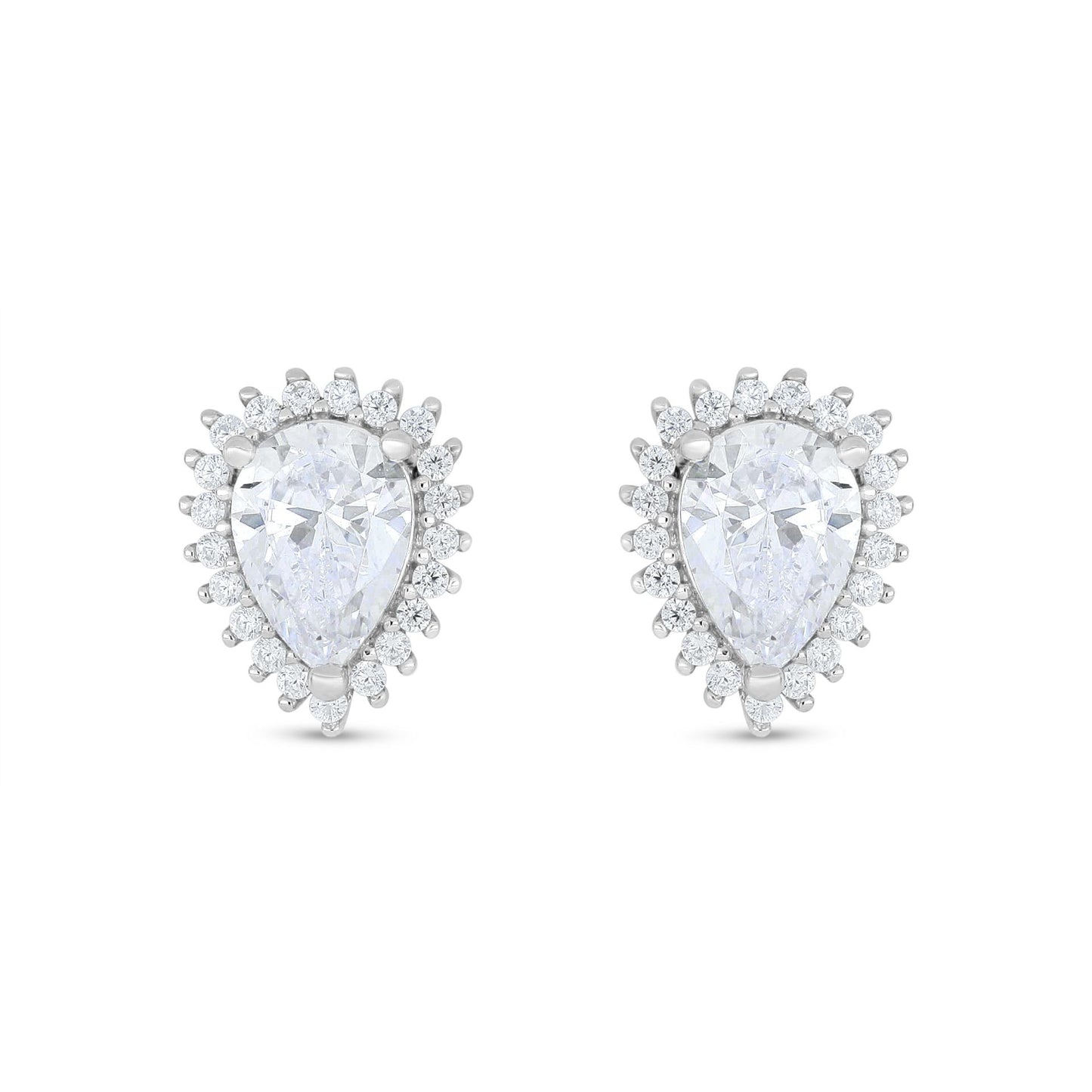 Sterling Silver 925 Earring Rhodium Plated Embedded With White Zircon