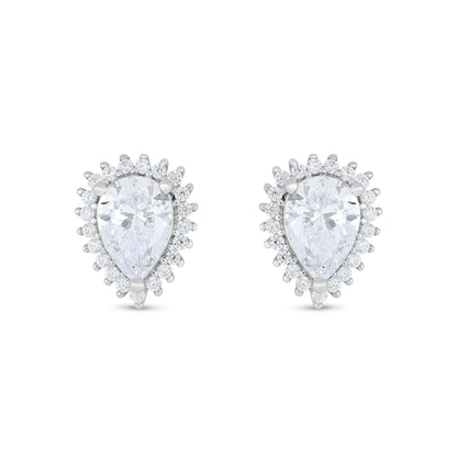 Sterling Silver 925 Earring Rhodium Plated Embedded With White Zircon