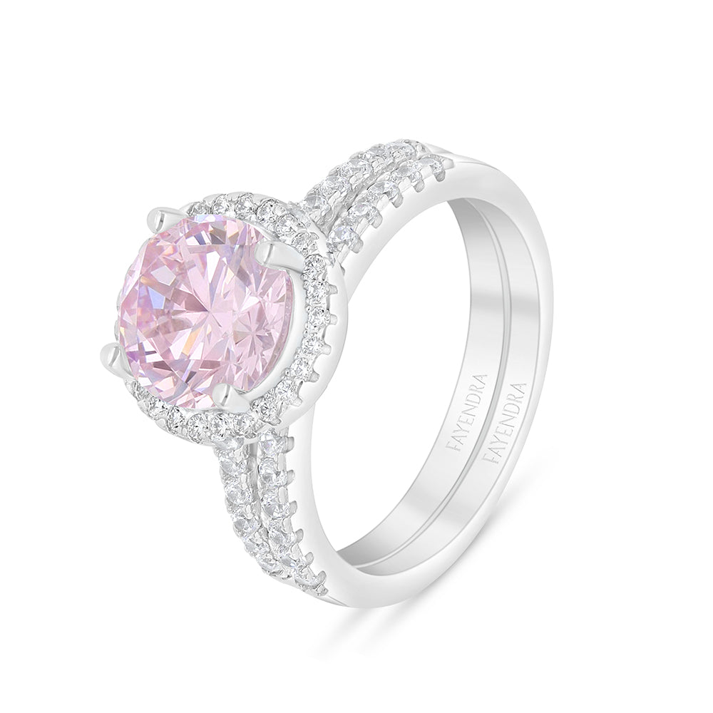 خاتم توينز من الفضة الخالصة عيار 925 مطلي روديوم مرصع زركون بنك و فص ابيض