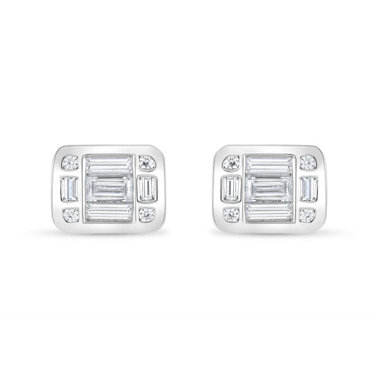 Sterling Silver 925 Earring Rhodium Plated Embedded With White Zircon