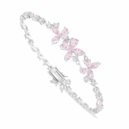 Sterling Silver 925 Bracelet Rhodium Plated Embedded With pink Zircon And White Zircon