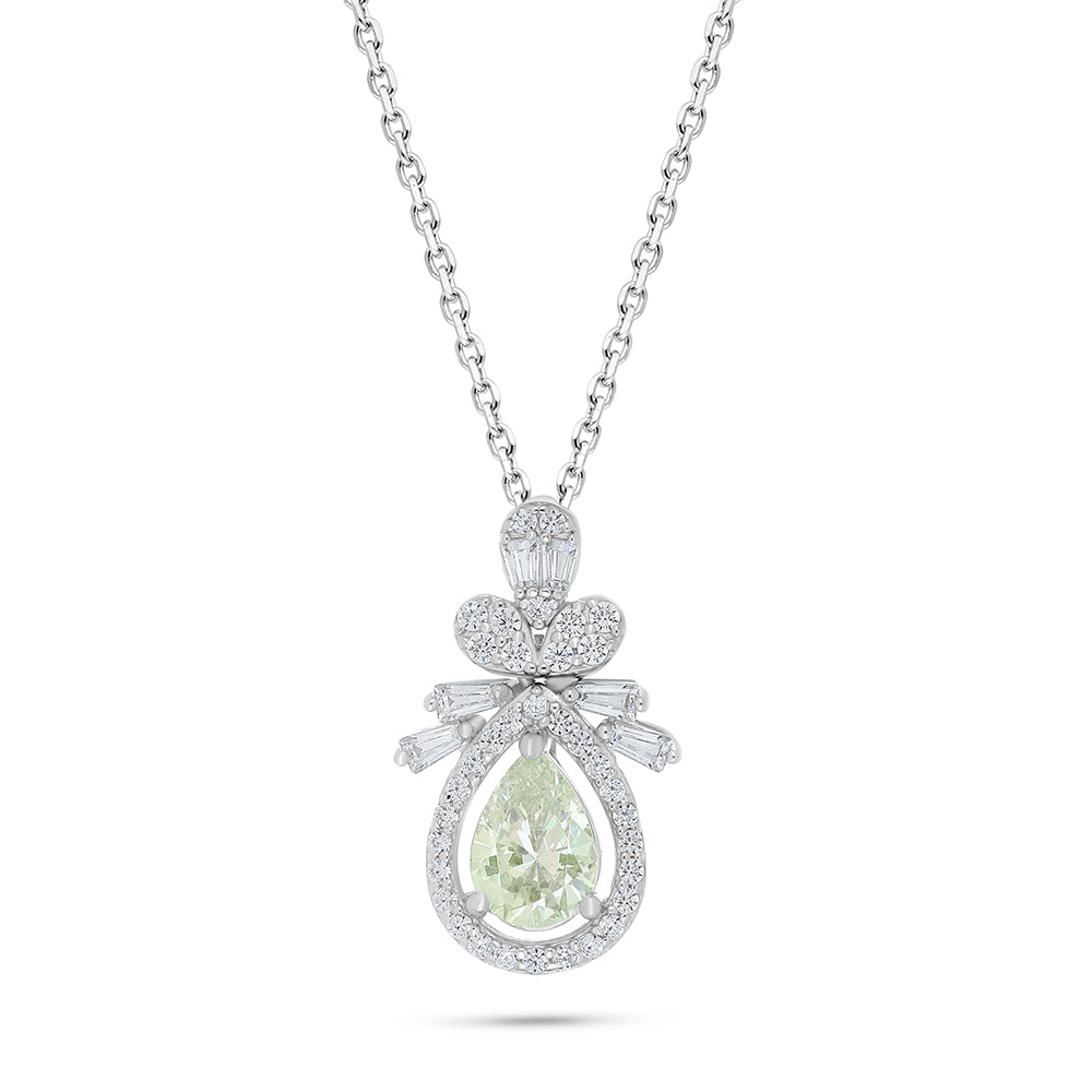 Sterling Silver 925 Necklace Rhodium Plated Embedded With Diamond Zircon And White Zircon