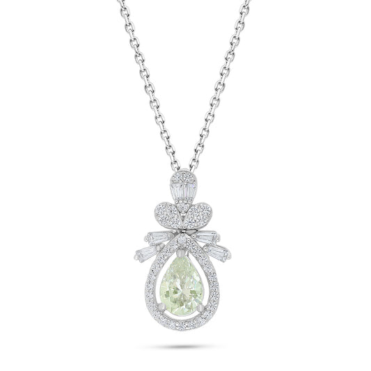 Sterling Silver 925 Necklace Rhodium Plated Embedded With Diamond Zircon And White Zircon