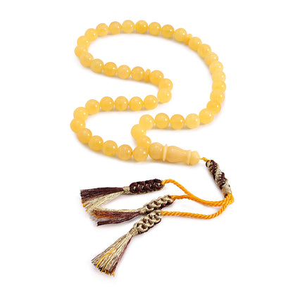 Rosary 45 Embedded With Natural Yellow Amber Premium Grade Round Beads 9 mm And Fabric Tassel
