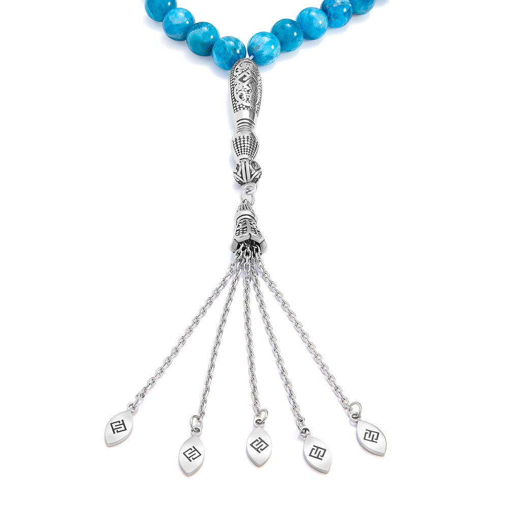 Rosary 45 Apatite Round Bead 8 mm With Stainless Steel 316L Set Silver And Black Plated