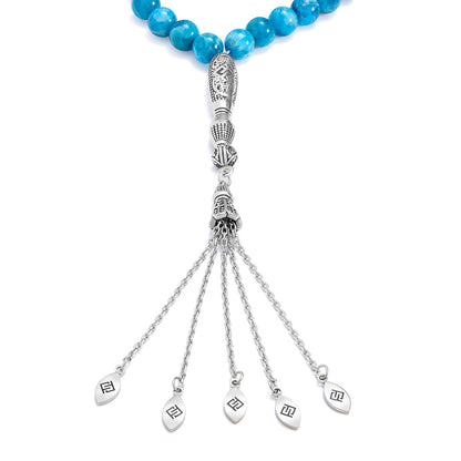 Rosary 45 Apatite Round Bead 8 mm With Stainless Steel 316L Set Silver And Black Plated