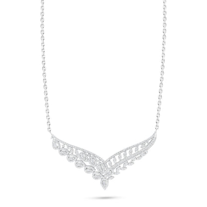 Sterling Silver 925 Necklace Rhodium Plated Embedded With White Zircon
