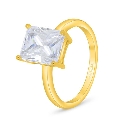 Sterling Silver 925 Ring Golden Plated Embedded With White Zircon