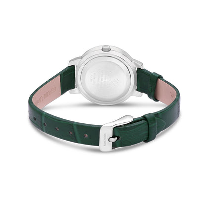 Stainless Steel 316L Watch Silver Color Green Leather Embedded With White Zircon - GREEN MOP DIAL