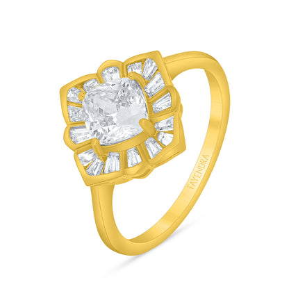 Sterling Silver 925 Ring Golden Plated Embedded With Diamond Zircon And White Zircon