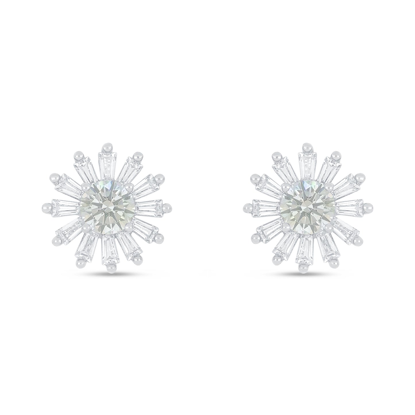 Sterling Silver 925 Earring Rhodium Plated Embedded With Diamond Zircon And White Zircon