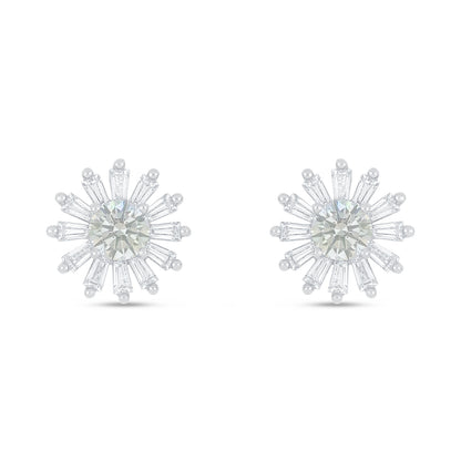 Sterling Silver 925 Earring Rhodium Plated Embedded With Diamond Zircon And White Zircon