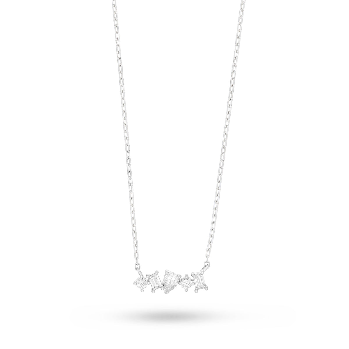 Sterling Silver 925 Necklace Rhodium Plated Embedded With White Zircon