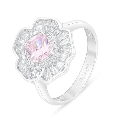 Sterling Silver 925 Ring Rhodium Plated Embedded With Pink Zircon And White Zircon