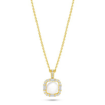 Sterling Silver 925 Necklace Golden Plated Embedded With Natural White Pearl And White Zircon