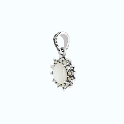 Sterling Silver 925 Pendant Embedded With Natural White Shell And Marcasite Stones