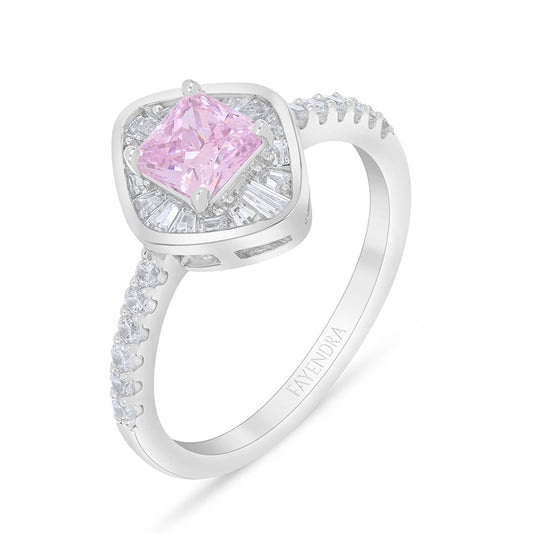 Sterling Silver 925 Ring Rhodium Plated Embedded With Pink Zircon And White Zircon