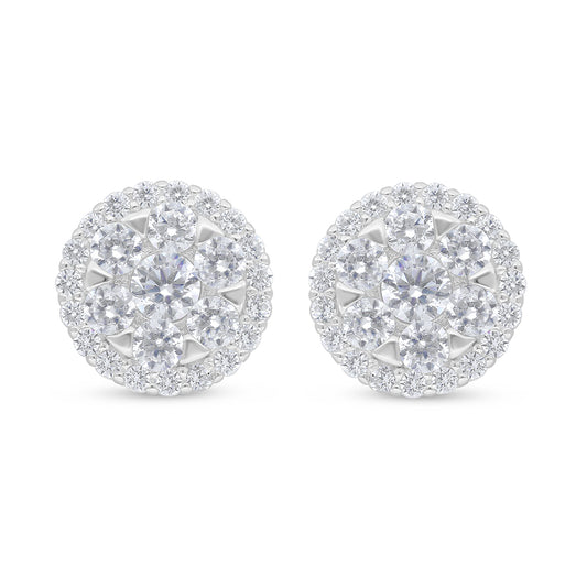 Sterling Silver 925 Earring Rhodium Plated Embedded With White Zircon