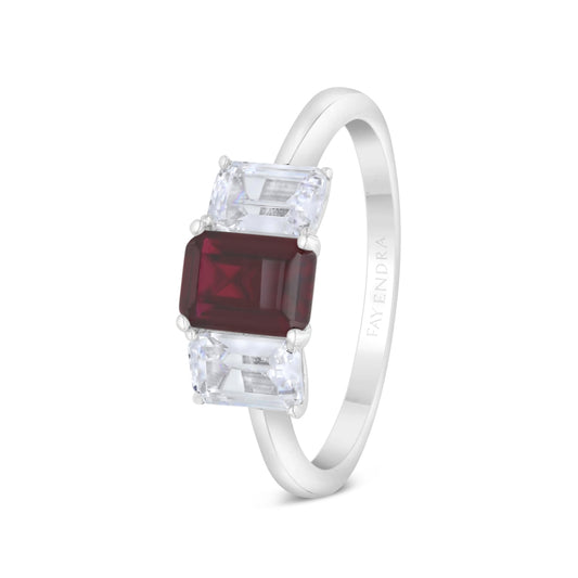 Sterling Silver 925 Ring Rhodium Plated Embedded With Ruby Corundum