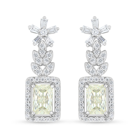 Sterling Silver 925 Earring Rhodium Plated Embedded With Diamond Zircon And White Zircon