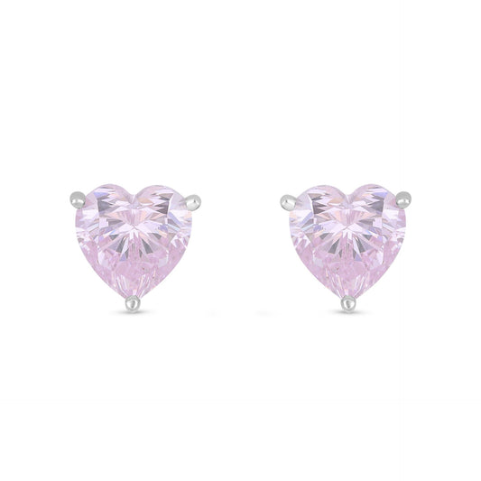 Sterling Silver 925 Earring Rhodium Plated Embedded With Pink Zircon