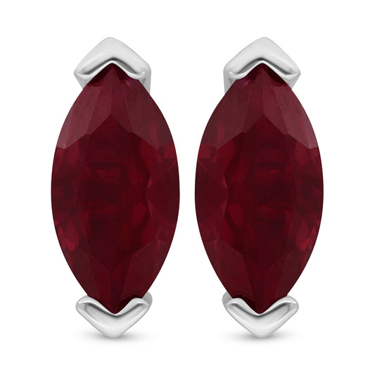 Sterling Silver 925 Earring Rhodium Plated Embedded With Ruby Corundum