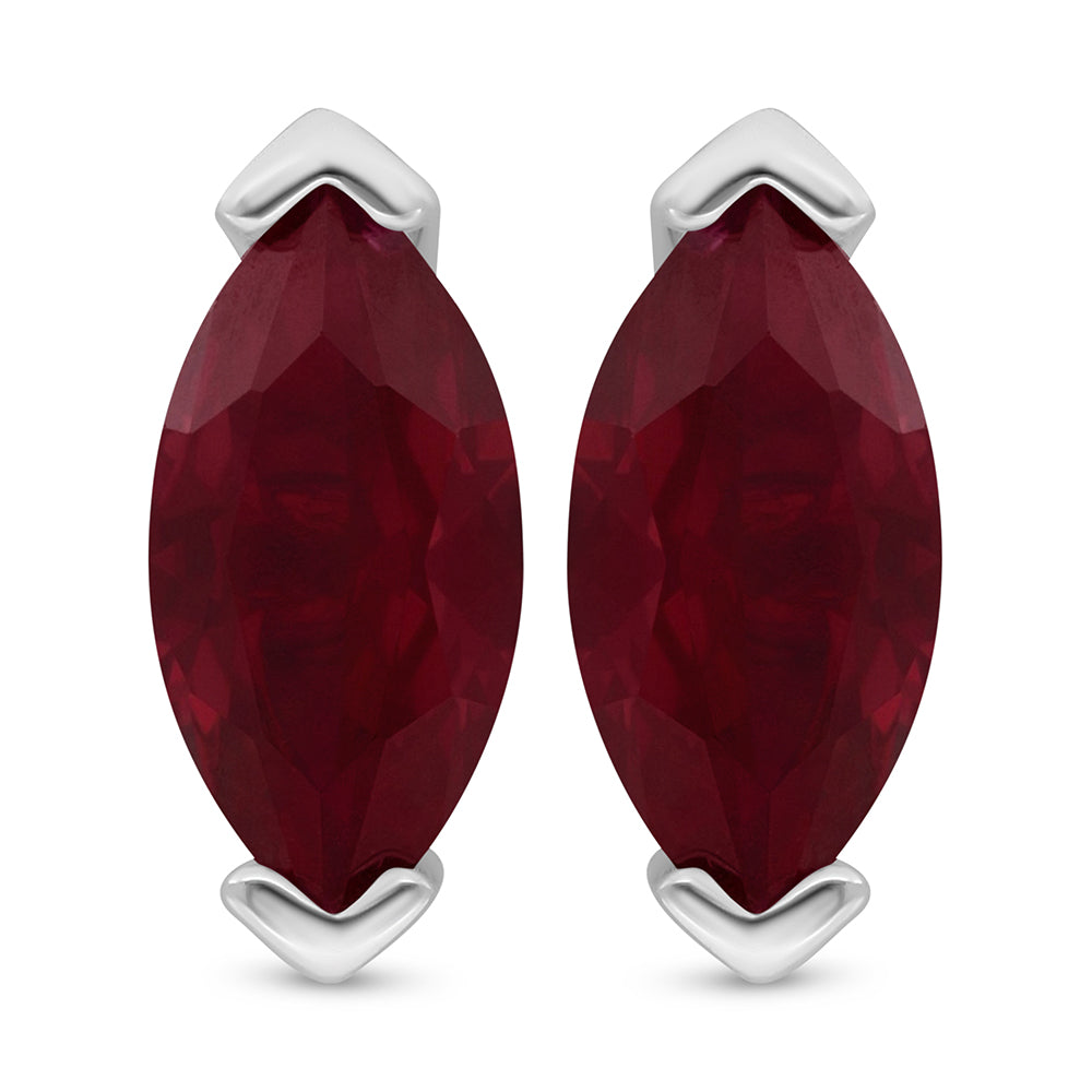 Sterling Silver 925 Earring Rhodium Plated Embedded With Ruby Corundum