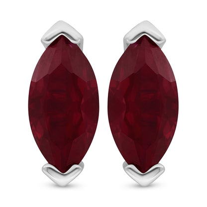 Sterling Silver 925 Earring Rhodium Plated Embedded With Ruby Corundum