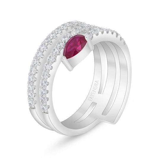 Sterling Silver 925 Ring Rhodium Plated Embedded With Ruby Corundum And White Zircon
