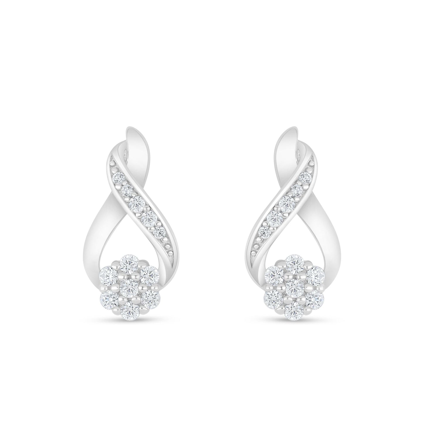 Sterling Silver 925 Earring Rhodium Plated Embedded With White Zircon