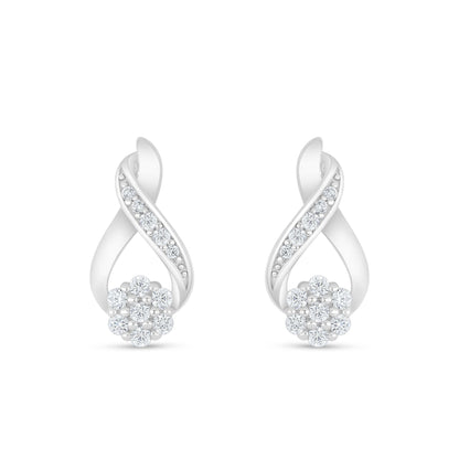 Sterling Silver 925 Earring Rhodium Plated Embedded With White Zircon