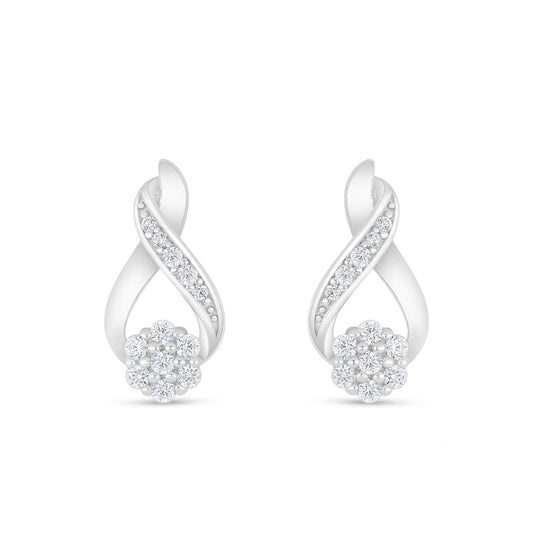 Sterling Silver 925 Earring Rhodium Plated Embedded With White Zircon