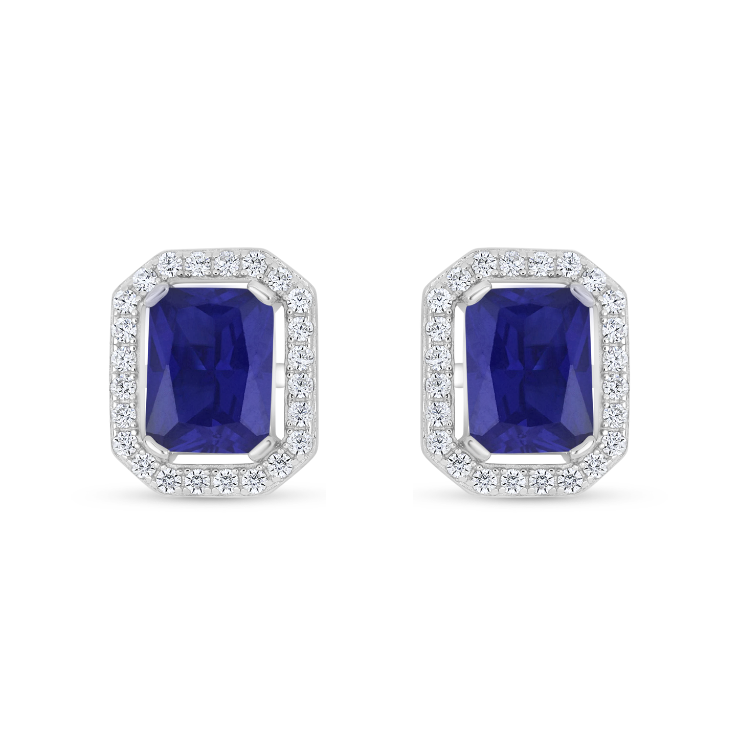 Sterling Silver 925 Earring Rhodium Plated Embedded With Sapphire Corundum And White Zircon