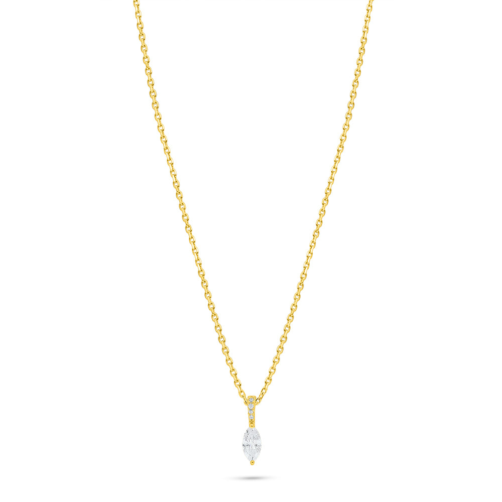 Sterling Silver 925 Necklace Golden Plated Embedded With Diamond Zircon And White Zircon