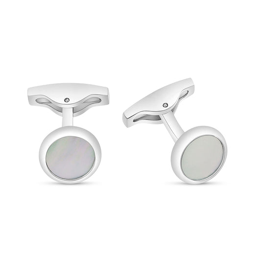 Stainless Steel Cufflink 316L Silver Color Embedded With White shell Shiny Steel