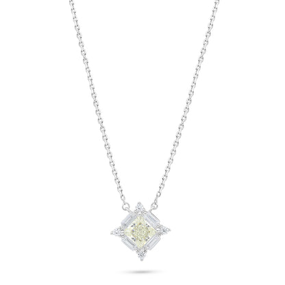 Sterling Silver 925 Necklace Rhodium Plated Embedded With Yellow Diamond And White Zircon